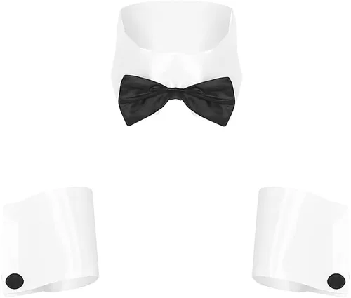 Vista 3 de Disfraz de sirvienta para hombre, traje de esmoquin con cuello y puños, lencería Sissy