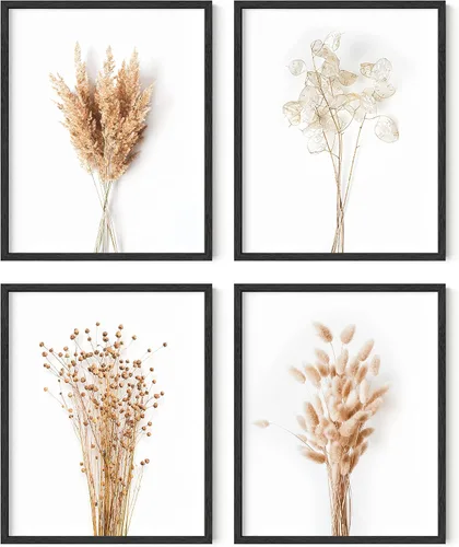 Vista 43 de HAUS AND HUES Arte de pared floral gris, juego de 4 pósteres de plantas para pared vintage, impresiones botánicas, cuadros de flores en blanco