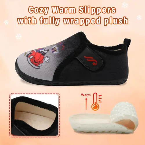 Vista 4 de JIASUQI Pantuflas mullidas para niños pequeños, zapatos cálidos para la casa para niños y niñas