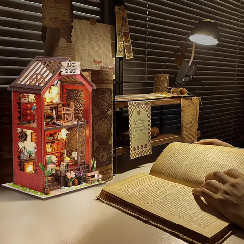 Vista 7 de Kits de manualidades para rincón de lectura DIY Booknook - Creatividad 3D, rompecabezas de madera con luces LED, decoración para estanterías - Kit