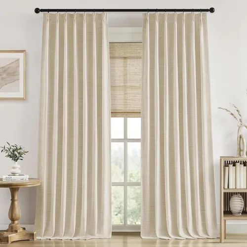 Vista 17 de HOMEIDEAS Cortinas plisadas de color naranja quemado 100% opacas, mezcla de lino de lujo con aislamiento térmico con ganchos ajustables, para sala