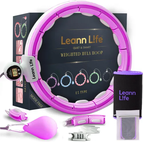 Vista 18 de Leann L!fe U5 Smart Weighted Hula Hoop with Counter –16 Knots, 28"–46" Adjustable Infinity Hoop Plus Size, Quiet Rubberized Wheels, Ab Workout