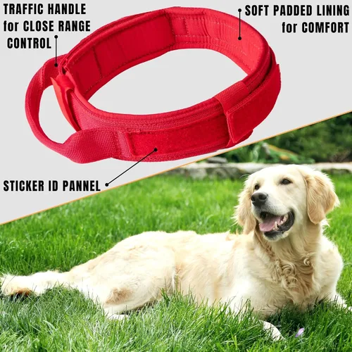 Vista 4 de ADITYNA Collar táctico para perros medianos, acolchado suave, resistente, de servicio, ajustable, militar, K9 rojo mediano con asa