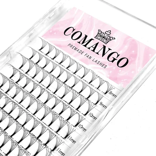 Vista 46 de Extensiones de pestañas de volumen prefabricadas 10D, 0.003 in de grosor, rizo C/D, 0.472 in, tallo corto, extensiones de pestañas de volumen