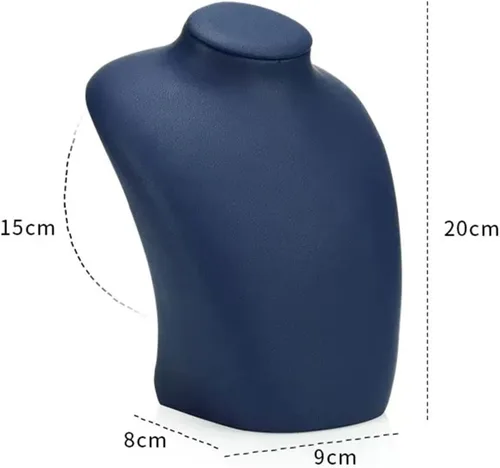 Vista 2 de Soporte de joyería de cuero azul para collar y busto, organizador de cadena de joyería 3D, soporte de exhibición de modelo de maniquí, organizador