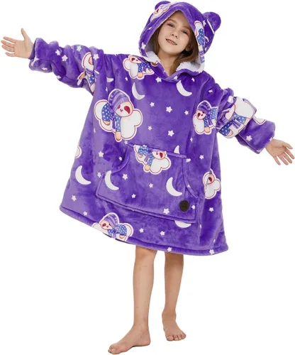 Vista 60 de THREE POODLE - Manta con capucha portátil para mujeres, sudadera con capucha de sherpa de gran tamaño para adultos hombres, mantas con capucha