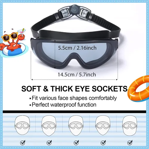 Vista 2 de Theuzi Paquete de 3 gafas de natación para niños, gafas de natación con lente de visión amplia de una pieza de 3 a 15 años