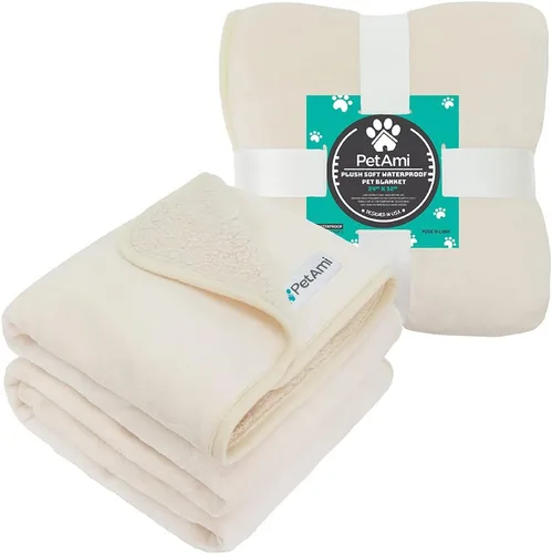 Vista 8 de PETAMI Manta impermeable de forro polar Sherpa para gatos y perros, color beige, talla S