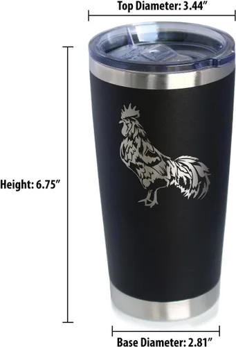 Vista 4 de Rooster - Vaso de café aislado con tapa deslizante, taza de viaje de acero inoxidable, regalos de pollo y decoración de granja para mujeres y Negro
