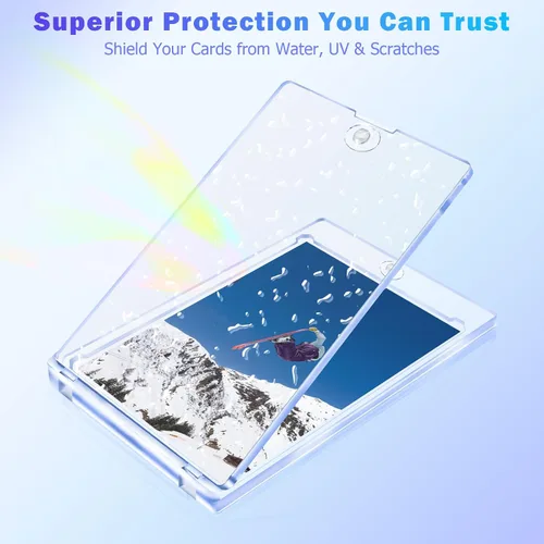 Vista 6 de Juego de 100 fundas magnéticas para tarjetas, 35 fundas de una sola tocada, protectores de tarjeta de plástico duro con carga superior para béisbol