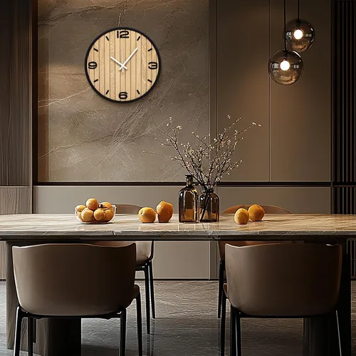 Vista 5 de Reloj de pared redondo de 10 pulgadas, funciona con pilas, de madera, de cuarzo, silencioso, decorativo, analógico, para apartamento, sala de estar