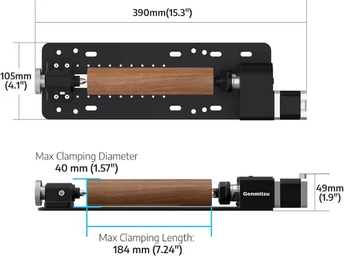 Vista 2 de Genmitsu Módulo giratorio para máquina enrutadora CNC, rango de abrazadera de 7.244 in, compatible con 3018-PROVer V2, 3020-PRO Ultra, 3020-PRO MAX