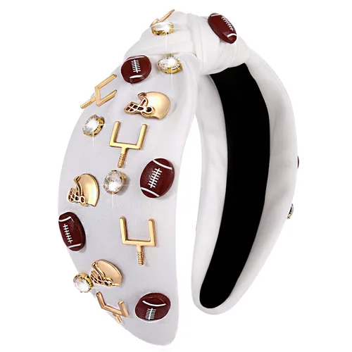 Vista 17 de Diadema de fútbol para mujer, accesorios de fútbol con cuentas de diamantes de imitación, diadema anudada con cristales adornados para el día