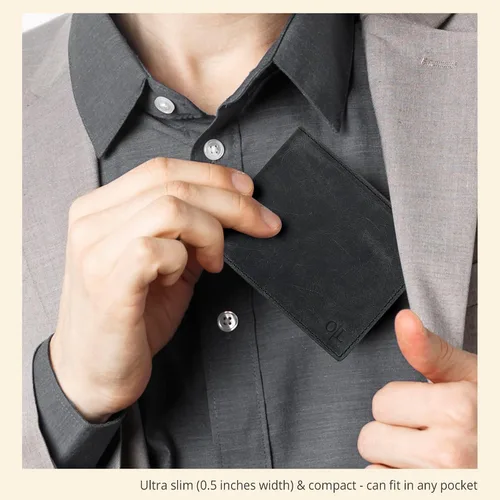 Vista 58 de Carteras RFID delgadas para hombres - Cartera de bolsillo frontal de piel genuina