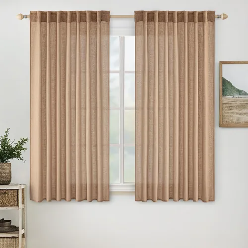 Vista 89 de MIULEE - Cortinas semitraslúcidas suaves y gruesas con textura de lino para cocina y ventana de baño, con trabilla trasera y bolsillo para Blanco