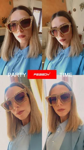 Vista 6 de FEISEDY Gafas de sol cuadradas de cristal para mujer, ojo de gato, brillantes y modernas, retro, gafas de sol B2898