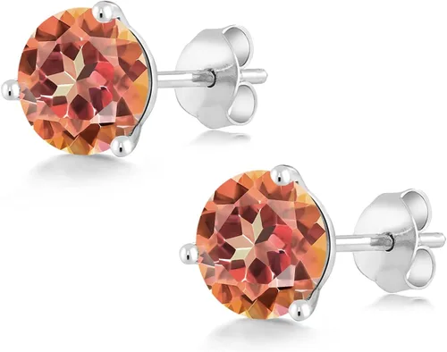Vista 15 de Gem Stone King Aretes de oro de 14 quilates, 0.236 in, piedra natal redonda, Martini, 3 puntas, aretes de oro para mujer