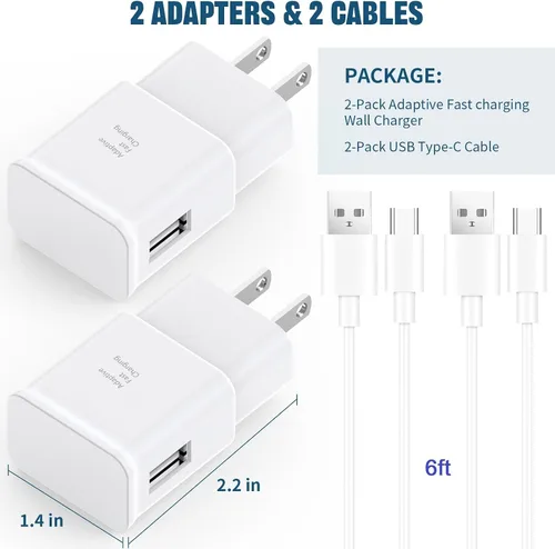 Vista 7 de Cargador tipo C Samsung de carga rápida, paquete de 2 bloques de carga rápida de pared con cable USB a tipo C de 6 pies para Samsung Galaxy S10 9 8