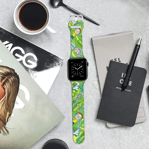Vista 7 de Compatible con Apple Watch Band Rick and Morty de 1.496 pulgadas/1.575 pulgadas/1.614 pulgadas/1.654 pulgadas (Serie 10), correa mágica de silicona