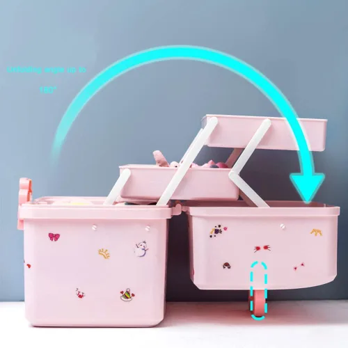 Vista 2 de MASKMELLOW Shapeazy - Organizador de accesorios para el cabello para niñas, caja de plástico de 3 capas con bandeja plegable y asa, contenedor