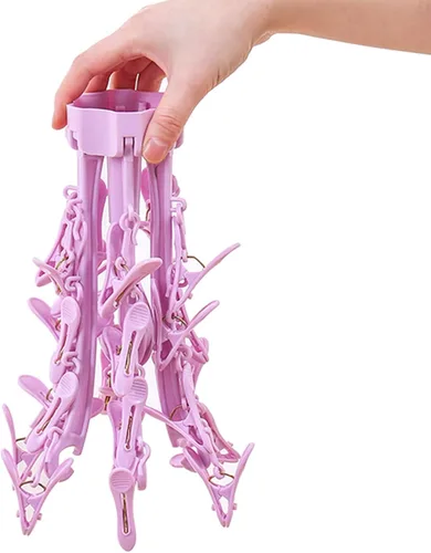 Vista 6 de Estante de Secado Plegable con 24 Clips para Secar Calcetines, Lencería, Ropa de Bebé, Toallas, Estante Giratoria para Secar Calcetines Azul