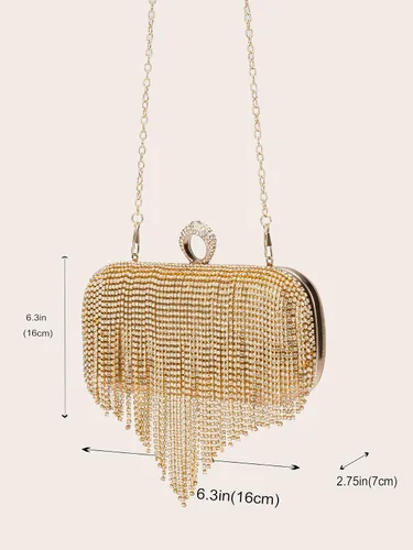 Vista 3 de LETODE Bolso de mano de lujo con borlas para mujer, bolso de mano de imitación para boda