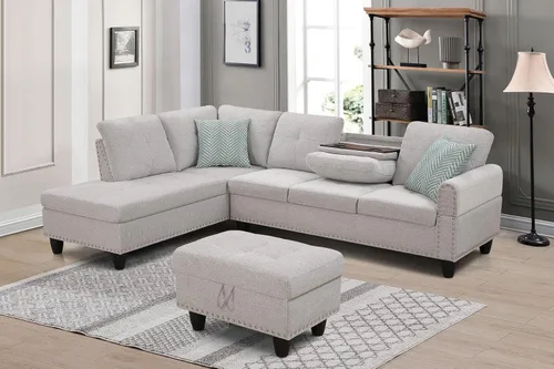 Vista 13 de KEVINSPACE Sofá seccional de 110 pulgadas, sofá en forma de U de 110 pulgadas, sofá de gran tamaño con respaldo cómodo tapizado con sillones dobles