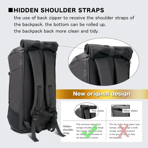 Vista 2 de Bolsa de viaje 40L, bolsa de gimnasio grande 4 en 1 con zapatos y ropa húmeda y compartimentos para laptop, color negro, Negro -, Bolsa de viaje