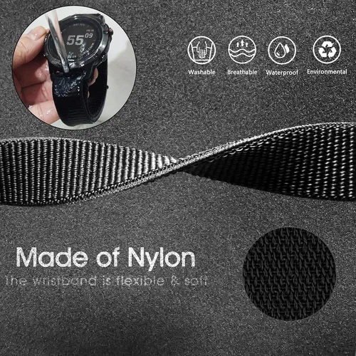 Vista 4 de Abanen Banda de reloj con gancho y bucle de secado rápido para Fenix 8 47mm/ epix Pro 47mm / Fenix 7/6/5, Correa de muñeca ultraligera de nylon Negro