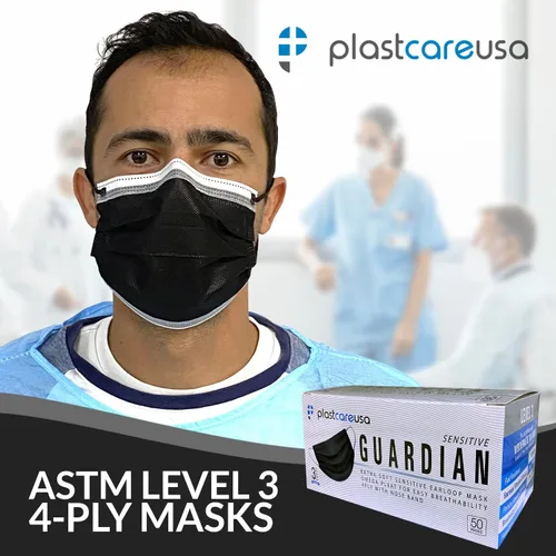 Vista 8 de Paquete de 100 máscaras faciales desechables ASTM Nivel 3 de 4 capas azules y 100 negras