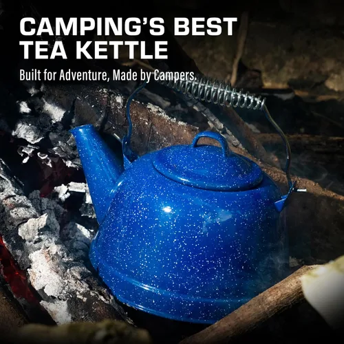 Vista 5 de COLETTI Estufa clásica de té para acampar, hervidor de viaje, tetera compacta para estufa, revestimiento de esmalte importado alemán resistente a