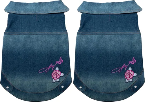 Vista 6 de Dolly Doggy Parton - Chaqueta de mezclilla azul con cuello para perros, ropa para perros