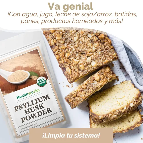 Vista 4 de Healthworks Superfoods Polvo orgánico de cáscara de psyllium 1 lb de fibra