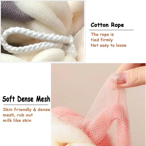 Vista 5 de AARAINBOW Paquete de 2 esponjas de espalda elásticas largas mejoradas con asas de cuerda, esponja de malla para baño, ducha, esponja exfoliante