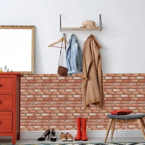 Vista 7 de 10 piezas de papel tapiz de ladrillo 3D, autoadhesivo, impermeable, paneles de pared de ladrillo de espuma, adhesivos para armarios, muebles