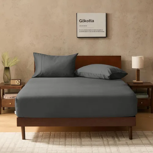 Vista 28 de Gokotta Sábana bajera ajustable y funda de almohada de rayón de bambú, sábana refrescante súper suave con 4 correas elásticas en las esquinas