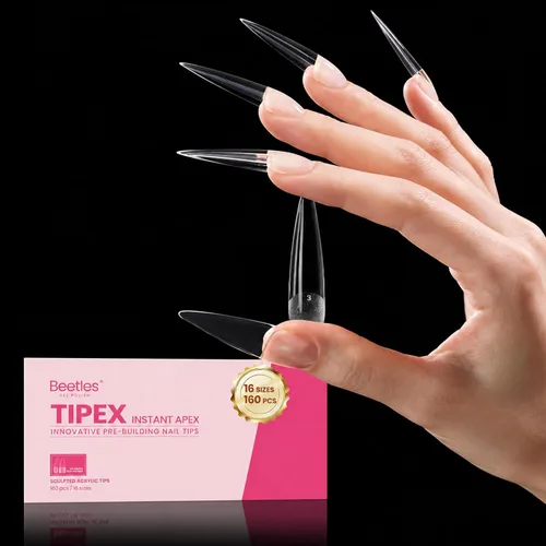 Vista 18 de Beetles Tipex Instant Apex - Puntas de uñas cuadradas largas, 192 piezas, 16 tamaños (00-14)