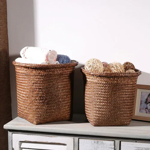 Vista 9 de FOMIYES Papelera tejida con pajilla, de mimbre, para el hogar, oficina, dormitorio, 9.4 pulgadas