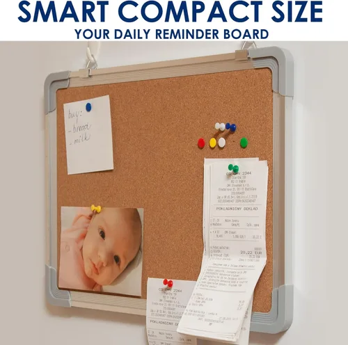 Vista 2 de Pizarrón de anuncios Thumb Tack Board, Pin Board for Wall, Corkboard Message Memo Notice Board with Hooks for Home, Office, Desk and Cubicle