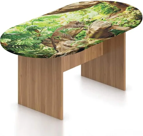 Vista 10 de Mantel ovalado ajustable para patio, decoración de animales, de poliéster, con bordes elásticos, estampado de koala y panda sentados en árboles
