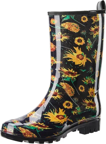 Vista 6 de HISEA - Botas de lluvia para mujer, impermeables, a media pantorrilla, botas de jardín para mujer Abeja azul
