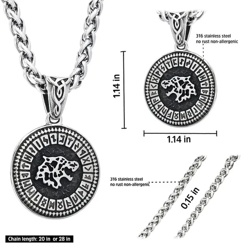 Vista 5 de BAVIPOWER Collar con colgante de runa de lobo vikingo Fenrir de 0.157 in, cadena de quilla de acero inoxidable, joyería pagana Asatru para hombres