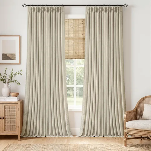 Vista 49 de MIULEE Cortinas de lino gruesas con pinzas plegadas de 96 pulgadas de largo, 2 paneles para sala de estar y dormitorio, cortinas de ventana Natural