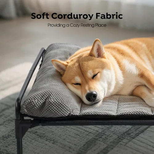 Vista 4 de Veehoo Cama elevada para perros + cojín acolchado extraíble, cama refrescante para perros interiores y exteriores con barandilla para perros