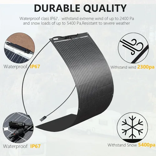 Vista 5 de XINPUGUANG Panel solar flexible de 100 W 12 V, kit de sistema solar monocristalino, controlador de carga de 10 A, cable de extensión, carga