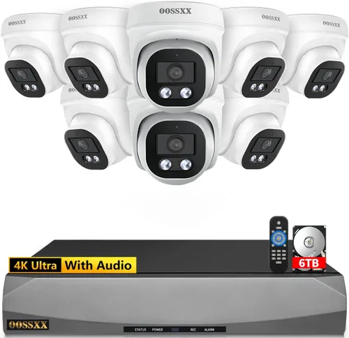 Vista 10 de Sistema de cámara de seguridad 4K PoE, 6 cámaras domo con cable para exteriores e interiores, gran angular de 130°, NVR de 8 canales con disco duro