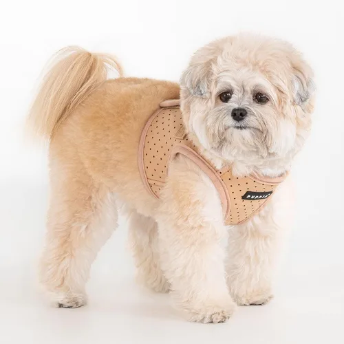 Vista 4 de Puppia Dotty - Arnés tipo chaleco para perro, B (escalonado), moderno con patrón de lunares, para primavera y verano, para perros pequeños, beige