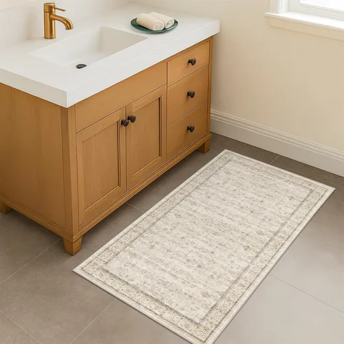 Vista 169 de Hazo Haus – Alfombra pequeña para entrada, cocina o baño, antideslizante con base de goma, resistente a las manchas y a la decoloración, diseño
