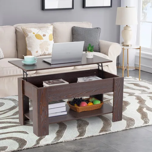 Vista 7 de Mesa de centro elevable, mesas modernas para sala de estar con compartimento oculto y estante de almacenamiento, mesas de centro de madera Negro