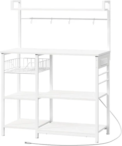 Vista 11 de HOOBRO Estante de Panadero de Cocina con Toma de Corriente, Barra de Café, Soporte para Horno de Microondas con Canasta de Malla, Estación de Café